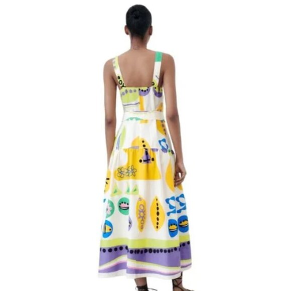 ZARA ABSTRACT COLORFUL PRINTED BUTTON DOWN MIDI DRESS XS - Picture 12 of 12